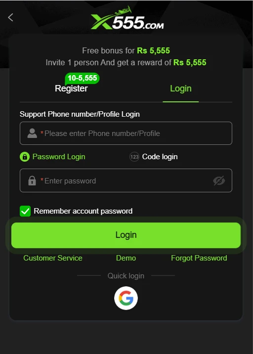 X555 Login (Real Earning Game) in Pakistan