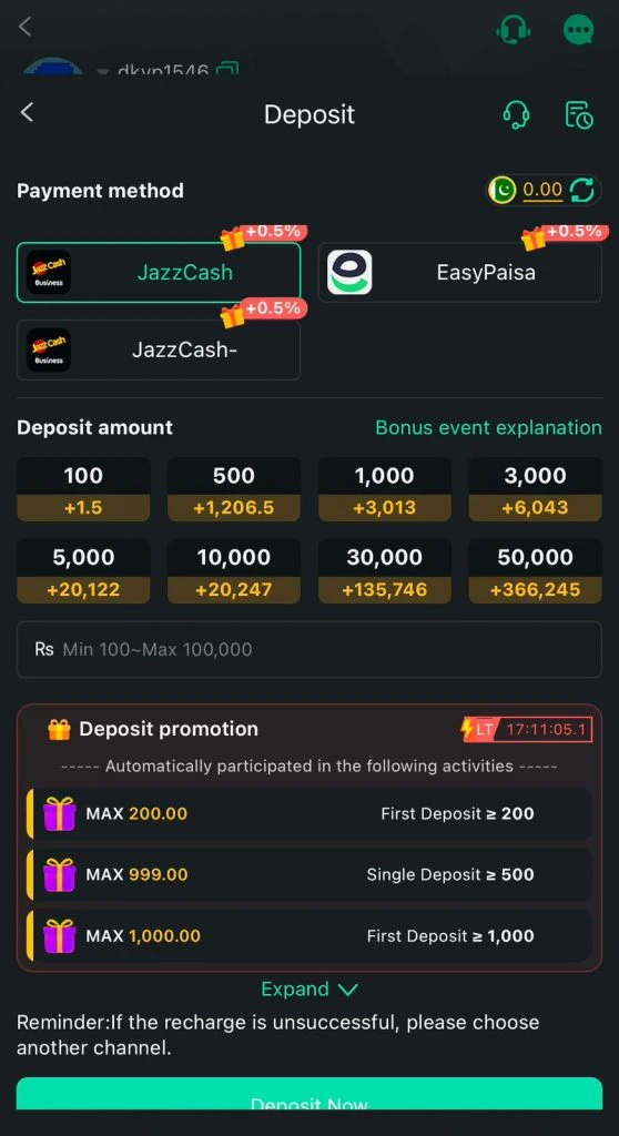 9999 Game Deposit Screenshot